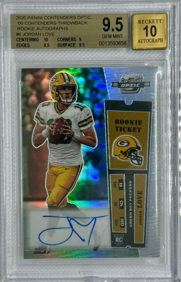 2020 Panini Contenders Optic, Jordan Love, Rookie Autographs, 2000’ Throwback /25 BGS 9.5/Auto 10
