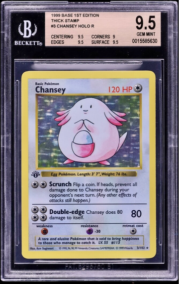 1999 Pokemon Base Set 1st Edition, Chansey, Holo (Shadowless) BGS 9.5. POP 5