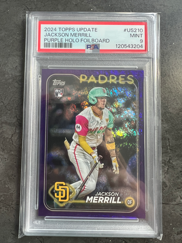 2024 Topps Update Jackson Merrill Purple Holo Foilboard /799 PSA 9 US210 San Diego Padres RC