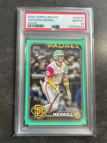 2024 Topps Update Jackson Merrill Aqua Parallel PSA 10 US210 San Diego Padres RC