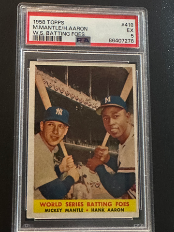 1958 TOPPS MANTLE/AARON BATTING FOES #418 APSA 5