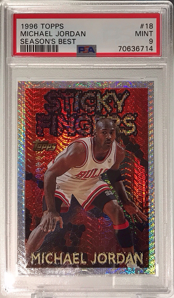 1996 Topps MICHAEL JORDAN Season’s Best STICKY FINGERS PSA 9 #18