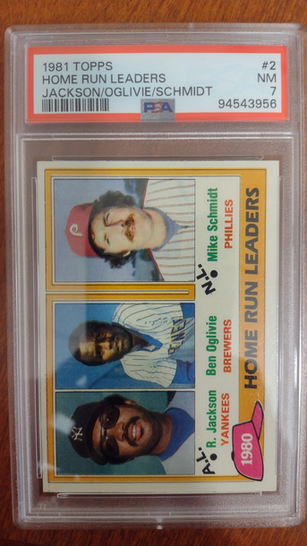 1981 Topps Home Run Leaders #2 Reggie Jackson Ben Ogilvie Mike Schmidt PSA 7