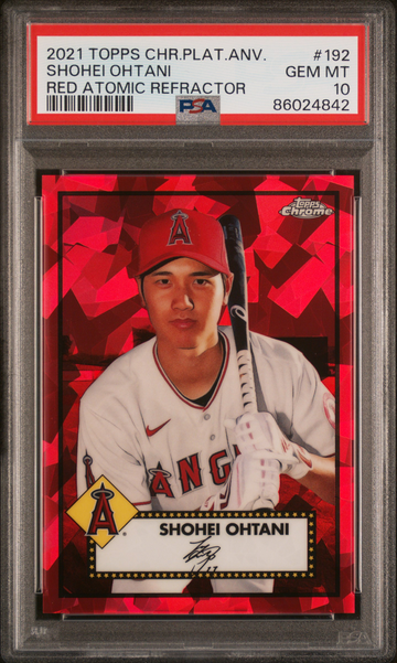 2021 TOPPS CHROME PLATINUM ANNIVERSARY 192 SHOHEI OHTANI RED ATOMIC REFRACTOR #/100 PSA 10