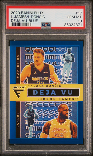  2020-21 Panini Flux Deja Vu Blue Prizm #17 LeBron James / Luka Doncic # /99 PSA 10 GEM