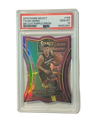 Tyler Herro Rookie RC 2019 Select Prizm PSA 10 die-cut Purple /99 serial #169 sp GEM