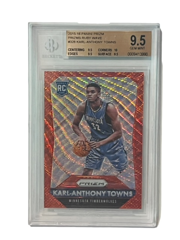 Karl Anthony Towns Rookie RC BGS 9.5 TRUE GEM MINT 2015-16 Prizm Ruby Wave /350