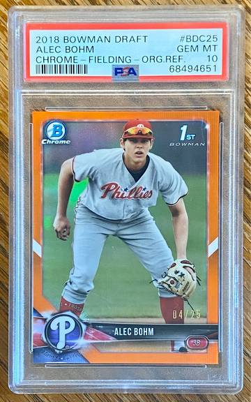 2018 Bowman Draft Chrome Alec Bohm Orange Refractor /25 PSA 10 