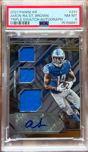 2021 Panini Xr RPA Rookie Patch Amon-Ra St. Brown RC Auto /199 PSA 8🔥LIONS🔥