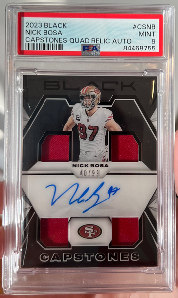 NICK BOSA 2023 Panini Black Capstones QUAD PATCH On-Card Auto /99 PSA 9🔥POP 1🔥
