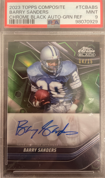 Barry Sanders 2023 Topps Composit Chrome Black Auto /15 PSA 9