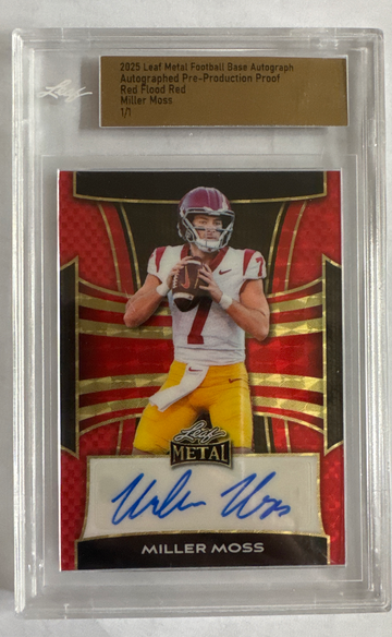 2025 leaf metal preproduction proof, Red Flood RedMiller Moss RC autograph one/one