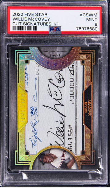 2022 TOPPS FIVE STAR CUT SIGNATURE WILLIE MCCOVEY SIGNED CUT SIGNATURES 1/1 PSA 9