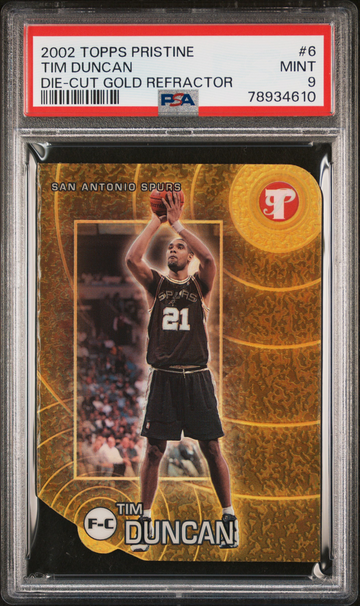 2002-03 TOPPS PRISTINE TIM DUNCAN DIE-CUT GOLD REFRACTOR PSA 9