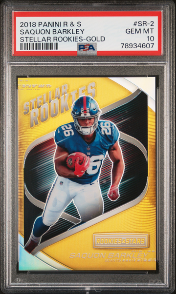 2018 PANINI ROOKIES & STARS SAQUON BARKLEY STELLAR ROOKIES GOLD PSA 10