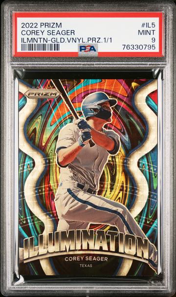 2022 PANINI PRIZM ILLUMINATION COREY SEAGER GOLD VINYL PRIZM 1/1 PSA 9