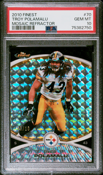 2010 TOPPS FINEST TROY POLAMALU MOSAIC REFRACTOR PSA 10