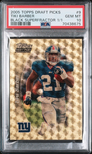 2005 TOPPS DRAFT PICKS & PROSPECTS BLACK SUPERFRACTOR 1/1 TIKI BARBER PSA 10