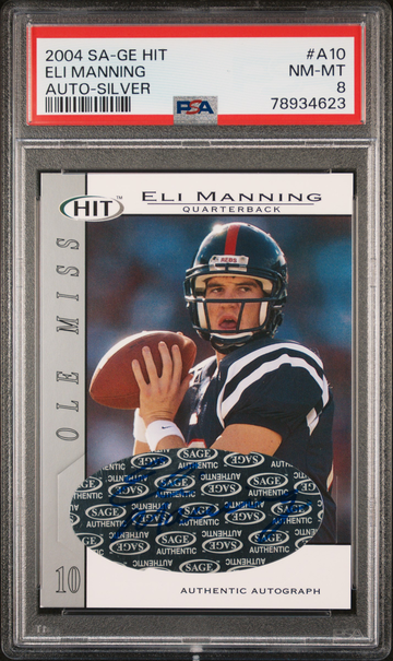 2004 SA-GE HIT ELI MANNING AUTOGRAPH SILVER PSA 8 