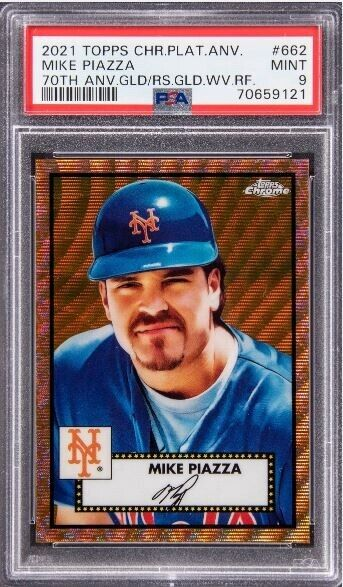 MIKE PIAZZA 2021 TOPPS CHROME PLATINUM 70TH ANNIV GOLD WAVE REFRACTOR PSA 9