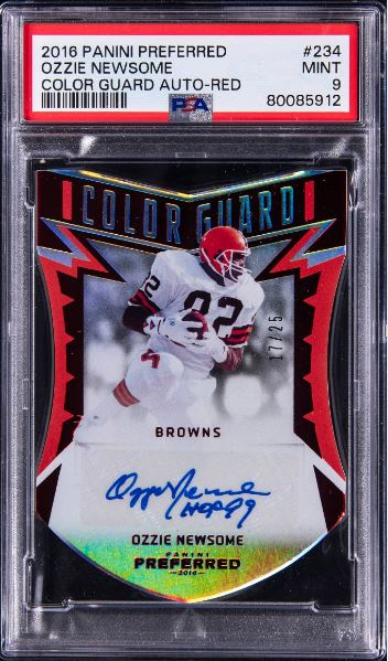 2016 PANINI PREFERRED COLOR GUARD AUTOGRAPH RED OZZIE NEWSOME PSA 9