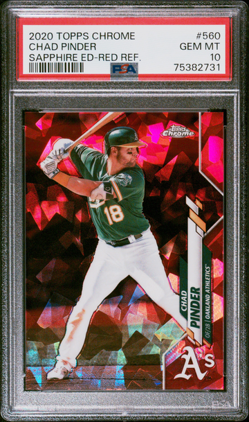 2020 TOPPS CHROME SAPPHIRE RED REFRACTOR CHAD PINDER #ED 2/5 PSA 10