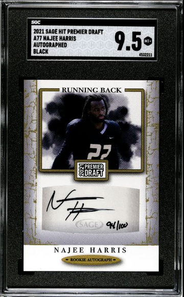 2021 SAGE HIT PREMIER DRAFT BLACK NAJEE HARRIS AUTOGRAPH SGC 9.5 