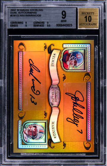 2007 BOWMAN STERLING DUAL AUTOGRAPHS JOHN ELWAY DAN MARINO BGS 9 