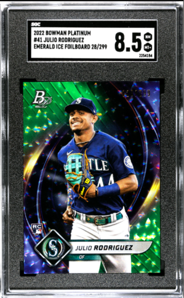 2022 BOWMAN PLATINUM EMERALD ICE FOILBOARD JULIO RODRIGUEZ SGC 8.5