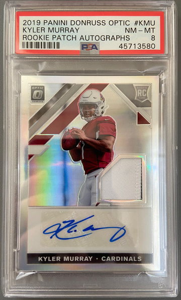 2019 PANINI DONRUSS OPTIC KYLER MURRAY SILVER RPA ROOKIE PATCH AUTO #D /25 PSA 8