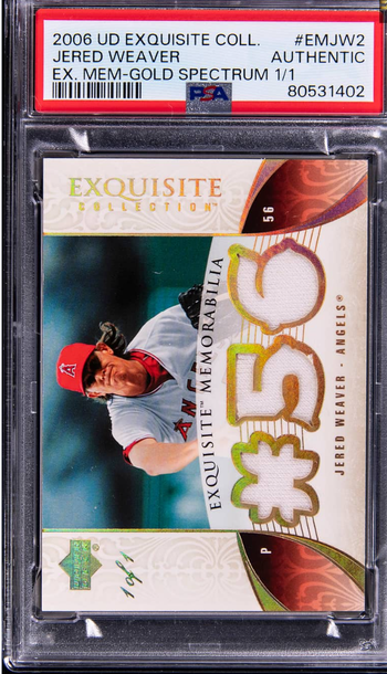 2006 Upper Deck Exquisite Collection Exquisite Memorabilia Gold Spectrum Jered Weaver Relic Card 1/1 PSA Authentic