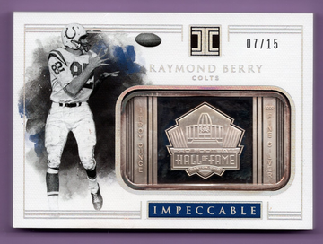 2017 PANINI IMPECCABLE SILVER BAR HALL OF FAMERS RAYMOND BERRY #7/15 1 OZ 
