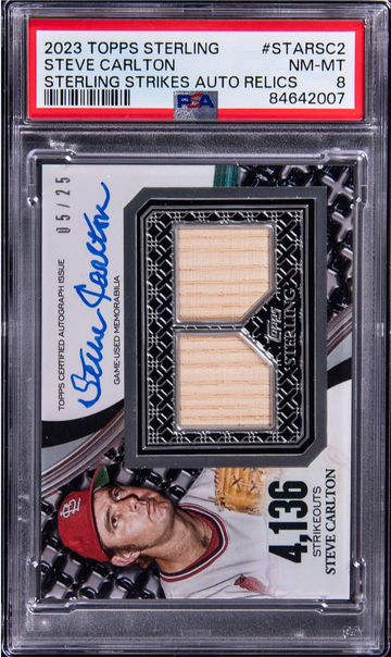 2023 TOPPS STERLING STRIKES AUTOGRAPH RELIC #STAR-SC2 STEVE CARLTON 5/25 PSA 8