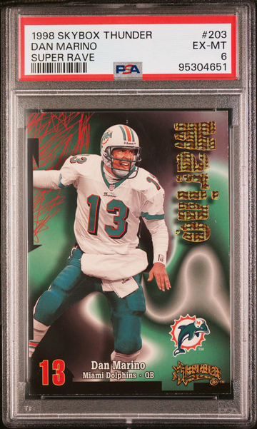 1998 SKYBOX THUNDER 203 DAN MARINO SUPER RAVE #D 13/25 PSA 6 EX-MT #203 DOLPHINS