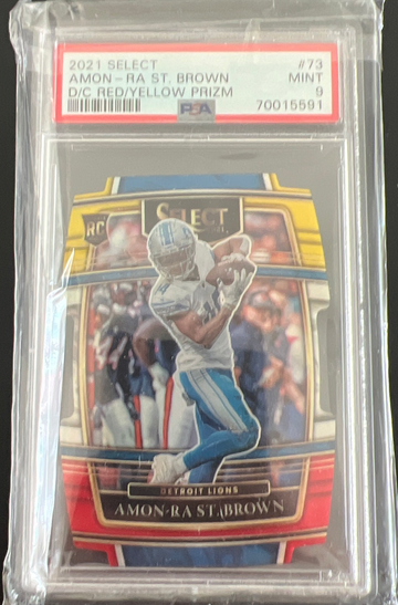 2021 Select D/C Red Yellow Prizm Amon Ra St Brown RC #73 PSA9
