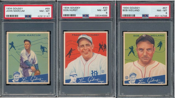 (3) 1934 Goudey PSA 8 lot - Hurst, Weiland, Marcum