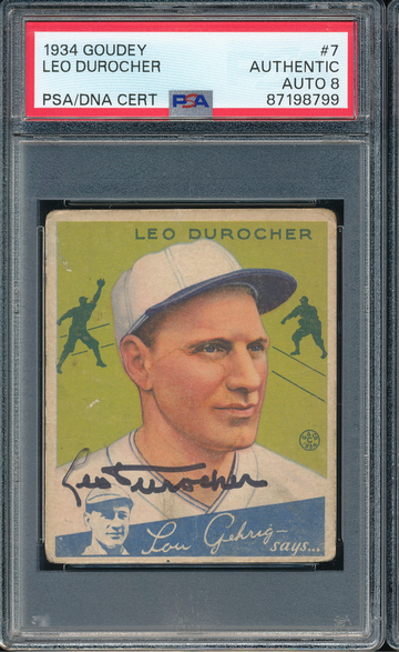 1934 Goudey Leo Durocher #7 - signed/autograph PSA/DNA 8