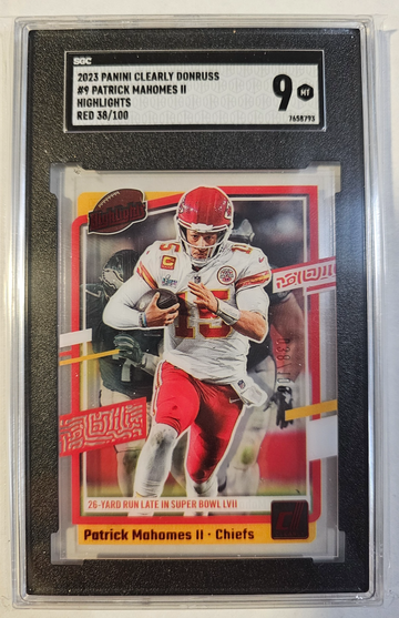 Patrick Mahomes 2023 Panini Clearly Donruss Highlights Red SGC 9 /100