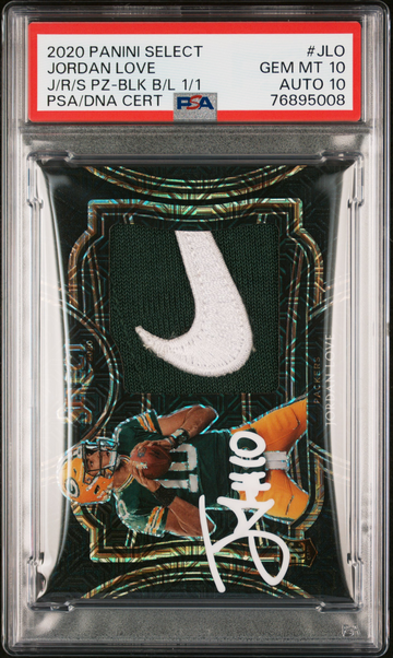 2020 JORDAN LOVE PANINI SELECT JUMBO ROOKIE SWATCH PRIZM J/R/S PZ-BLK B/L 1/1 PSA 10