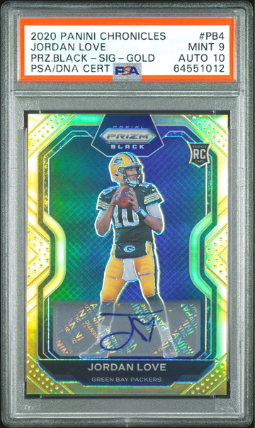 2020 JORDAN LOVE PANINI CHRONICLES PRIZM BLACK PRZ.BLACK-SIG-GOLD 10 PSA 9