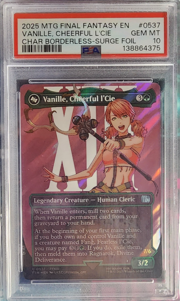 2025 Magic the Gathering Final Fantasy Vanille, Cheerful l'Cie (Borderless) (Surge Foil) PSA 10 GM
