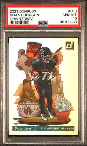 2023 Donruss Bijan Robinson Downtown #D10 Silver Prizm PSA 10 Gem Mint Rookie RC SP NFL
