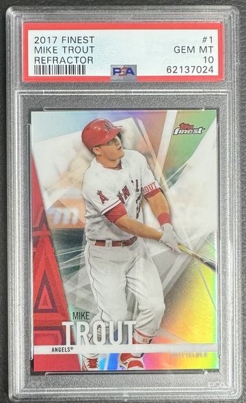 2017 Topps Finest Refractor Mike Trout PSA GEM MINT 10 Pop 32 ANGELS NEW SLAB!