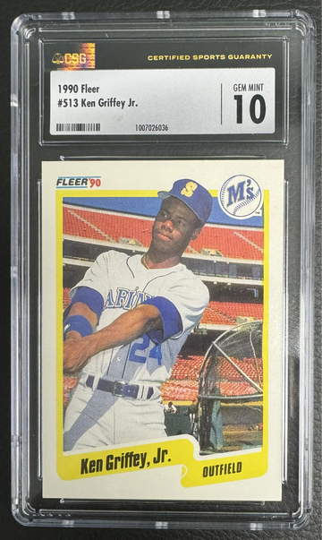 1990 FLEER #513 KEN GRIFFEY JR. 2ND YEAR MARINERS HOF GRADED CSG/CGC GEM MINT 10