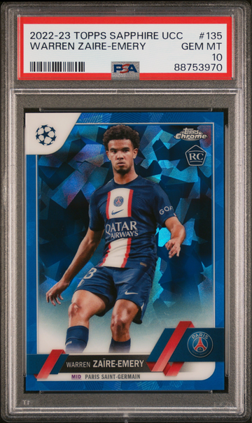 2022-23 Topps Chrome Sapphire UCC Warren Zaire-Emery Rookie RC #135 PSA 10 PSG Soccer