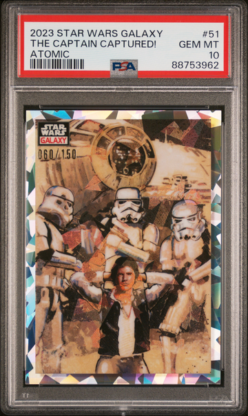 2023 Topps Star Wars Galaxy Chrome #51 Atomic Refractor /150 Captain Captured Han Solo PSA 10