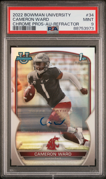 2022 Bowman Chrome University U Cameron Ward 1st Rookie RC Refractor Auto /499 #34 Washington State PSA 9