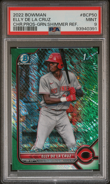 2022 Bowman Elly De La Cruz 1st Prospect Green Shimmer Refractor /99 PSA 9 Cincinnati Reds Rookie RC BCP50