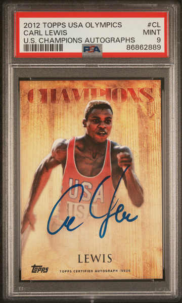 2012 Topps USA Olympics Carl Lewis U.S. Champions Autographs PSA 9 On Card Auto