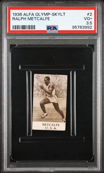 1936 Alfa Olympiska Skylt Ralph Metcalfe Track & Field Sprinter PSA 3.5 Olympic 